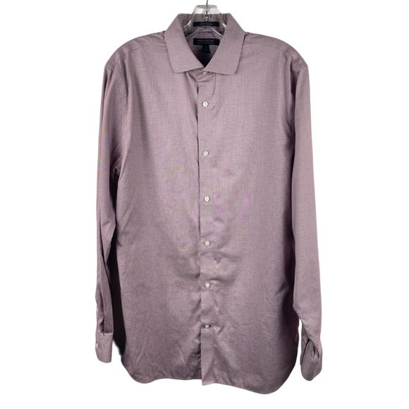 Banana Republic Dress Shirt Men L Tall Long Standard Fit Non Iron Burgundy Check - Picture 1 of 12